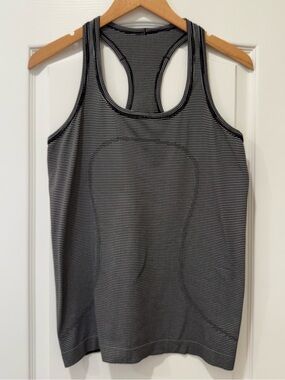 lululemon athletica Black and White Striped Swiftly Tech Racerback Tank